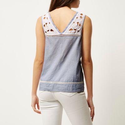 Chambray blue embroidered tank top
